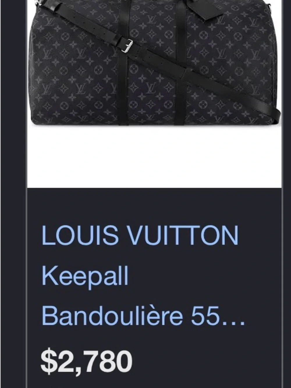 Black Monogram Travel Duffel Bag with Removable Strap